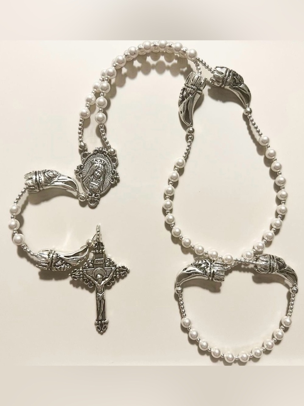 Pearl Rosary with Eagle father beads.